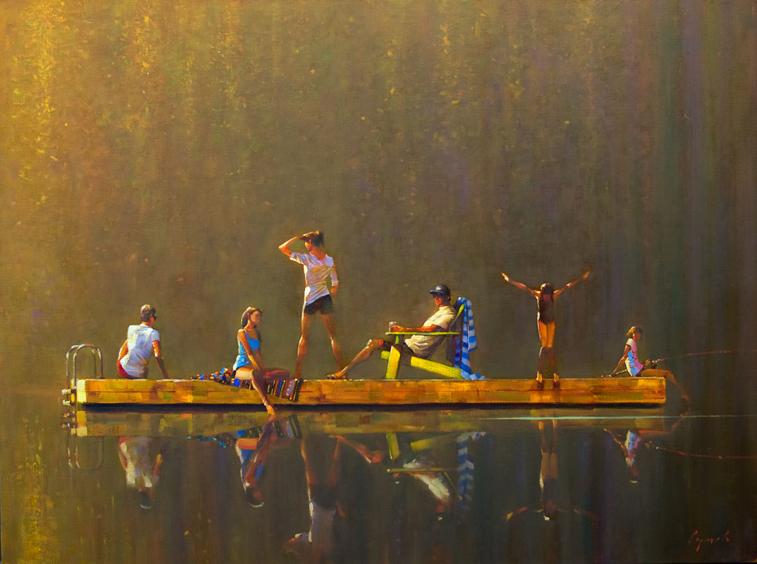 Commission 'Family on Raft' 36 X 48 oil on canvas