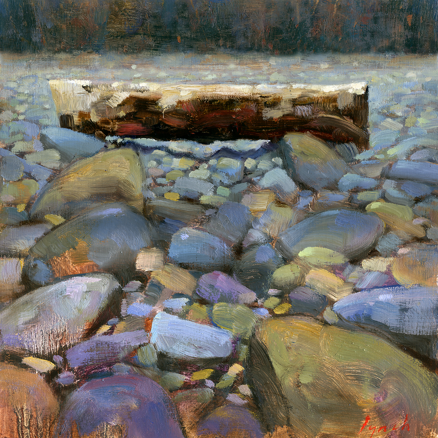 Field study-'Log on Beach'  12 X 12 in. oil on board - The Avenue Gallery