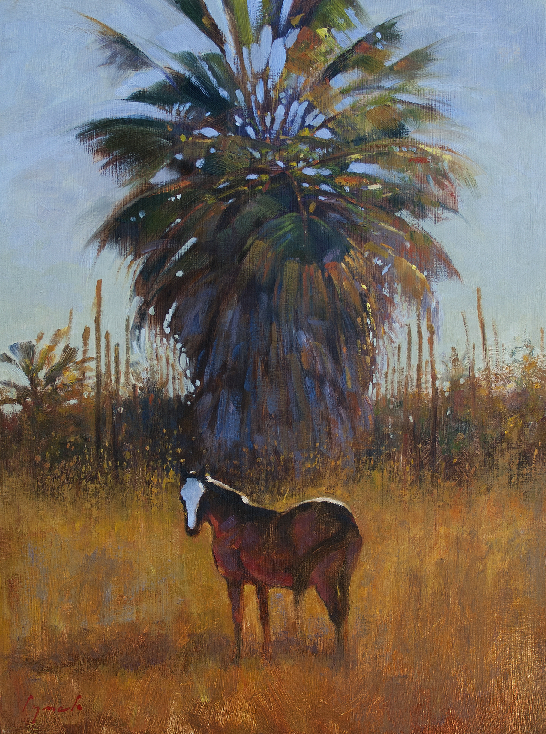 'Horse under Giant Palm' 16 X 20 in. oil on prepared board. Ida Victoria gallery