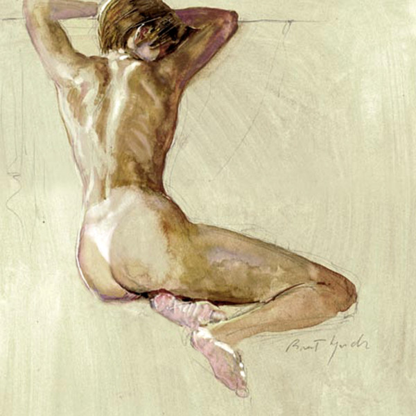 'Nude Sitting 30',  watercolor on Bristolboard 12 X 16 in. copyright Brent Lynch.