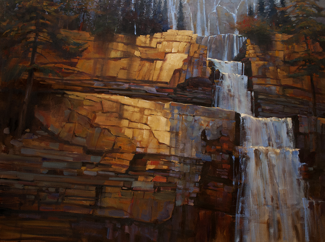 'Tangled' Tangled Falls, Jasper 36 X 48 oil on canvas - Mountain Galleries